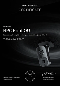 Ajax Systems sertifikaat – turvasüsteemide paigaldus